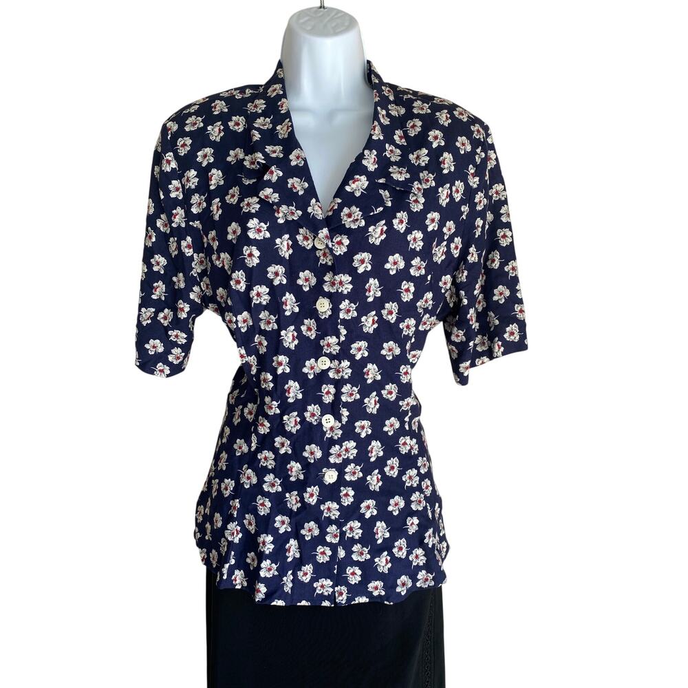 Vintage Women's Plus Size 14 Boho Floral Button Up Blouse Prairie Cottage Core